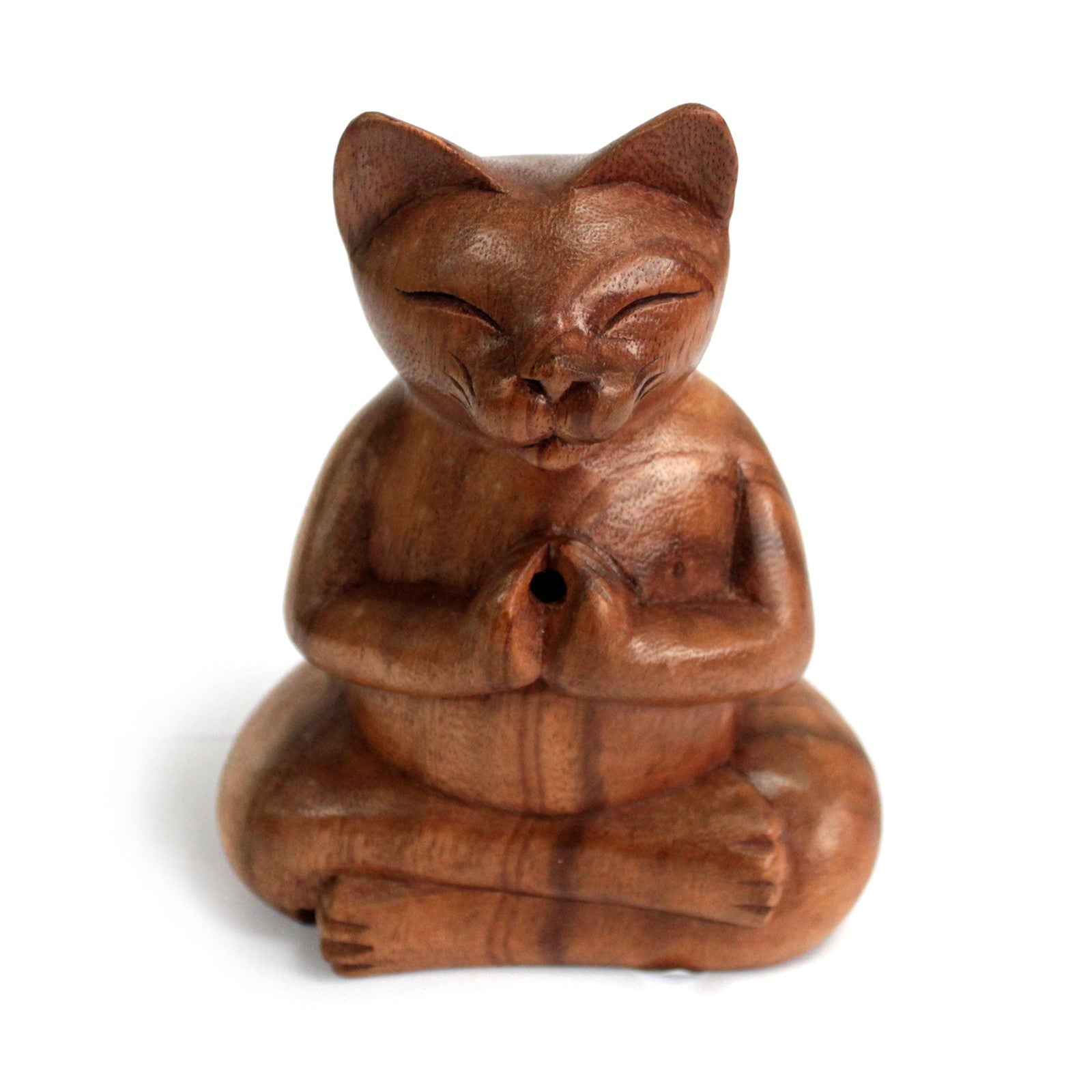 Wooden Hand-Carved Yoga Cat Incense Burner