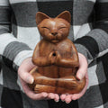 Wooden Hand-Carved Yoga Cat Incense Burner